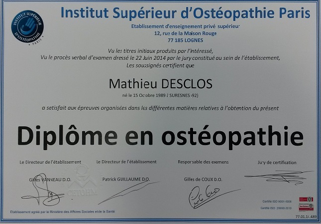 Diplôme en Ostéopathie